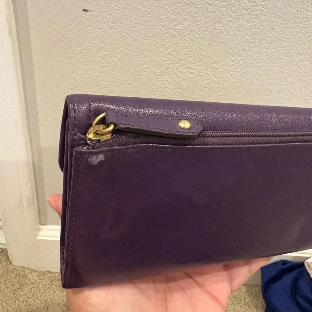 Vintage Coach Madison Leather Tri fold Checkbook Wallet Purple and Pink EUC